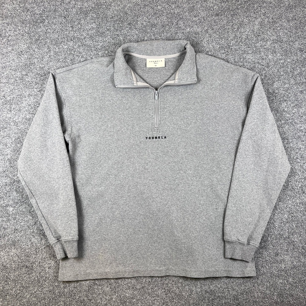 YoungLA 1/4 Zip Sweatshirt Mens M Gray Pullover Fleece Performance Sweater - Picture 2 of 10